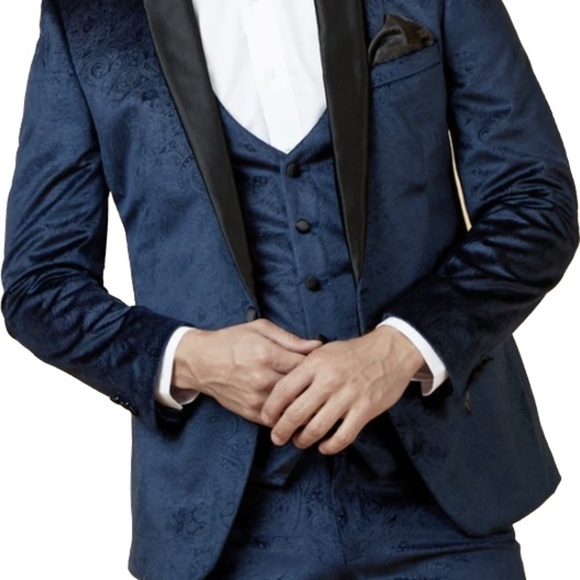 Velvet Navy Tux Lapel Jacquard Blazer (2018) - Picture 2 of 4